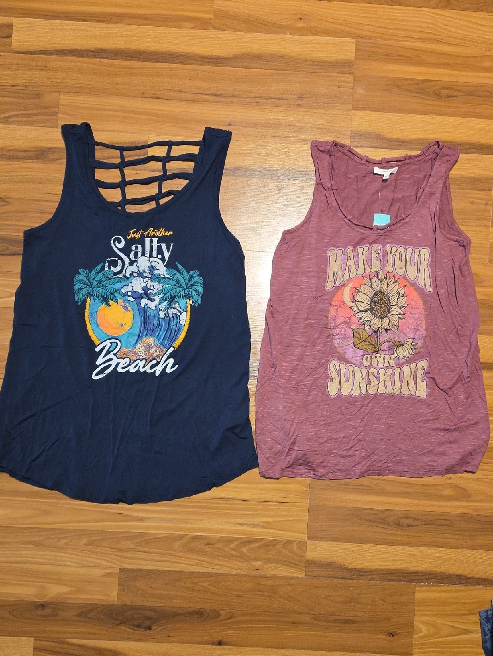 Maurices Navy And Pink/Purple Sleeveless Tank Tops